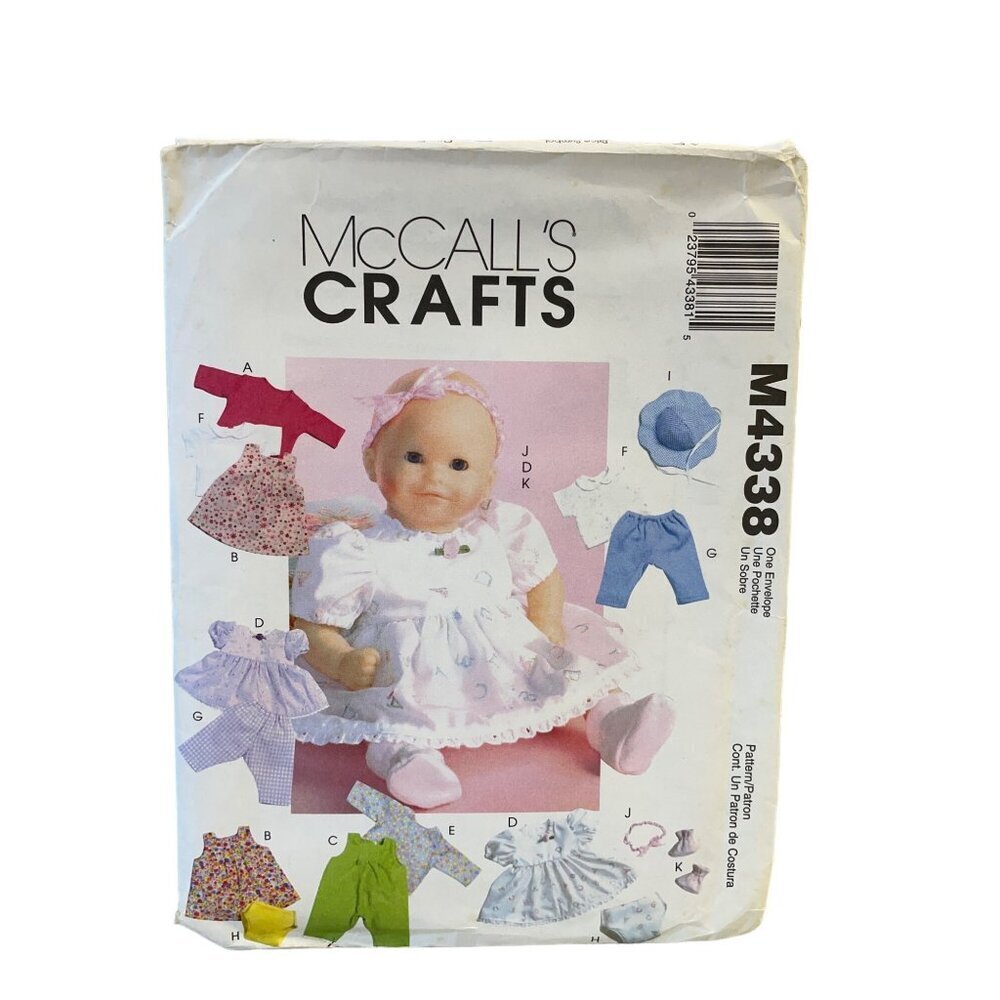 McCalls Sewing Pattern 4338 Doll Clothing Dess Panties Hat Booties Pants
